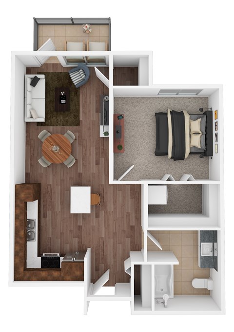 Floor plan for 1 bed, 1 bath, 640 sqft